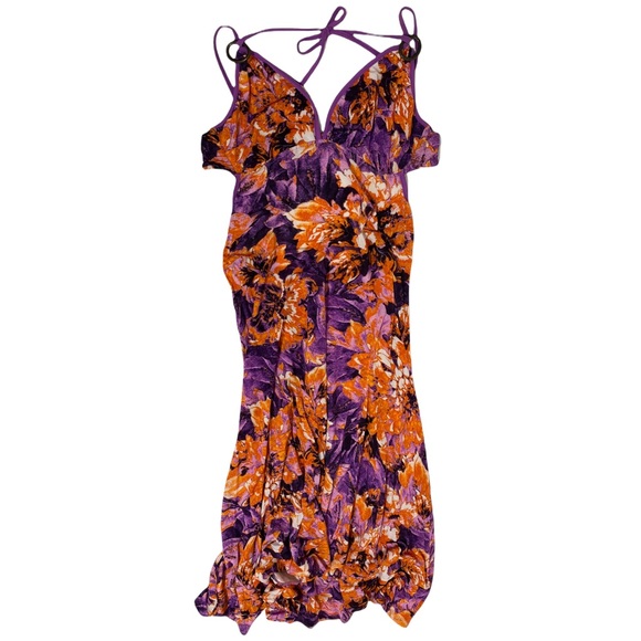 Vtg Just Cavalli Orange and Purple Floral Open Back Dress w- Convertible Straps - Picture 1 of 7